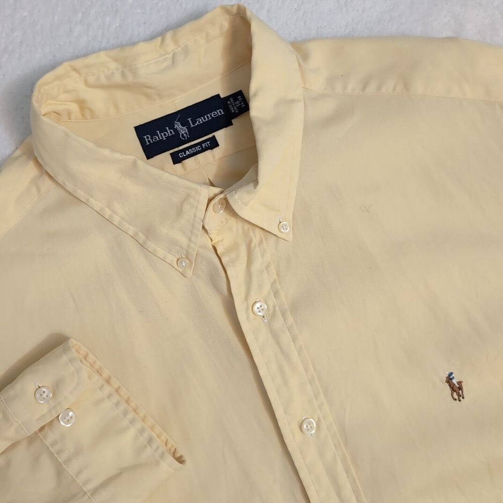 Ralph Lauren Classic Fit Yellow Flesh Pony LS Button Down Shirt Mens 18 34 EUC